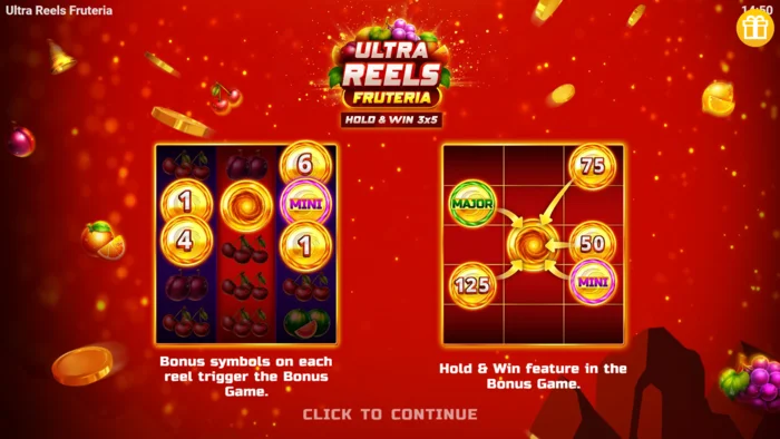 Ultra Reels Fruteria – začetni meni in gumb za zagon